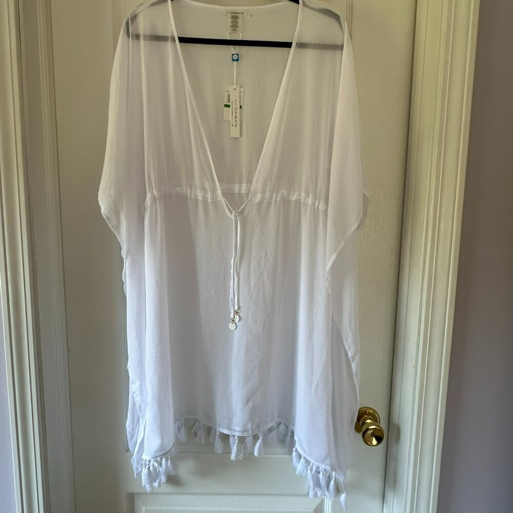 Bleu Rod Beattie White Caftan Swim Cover up Size Large New With Tags